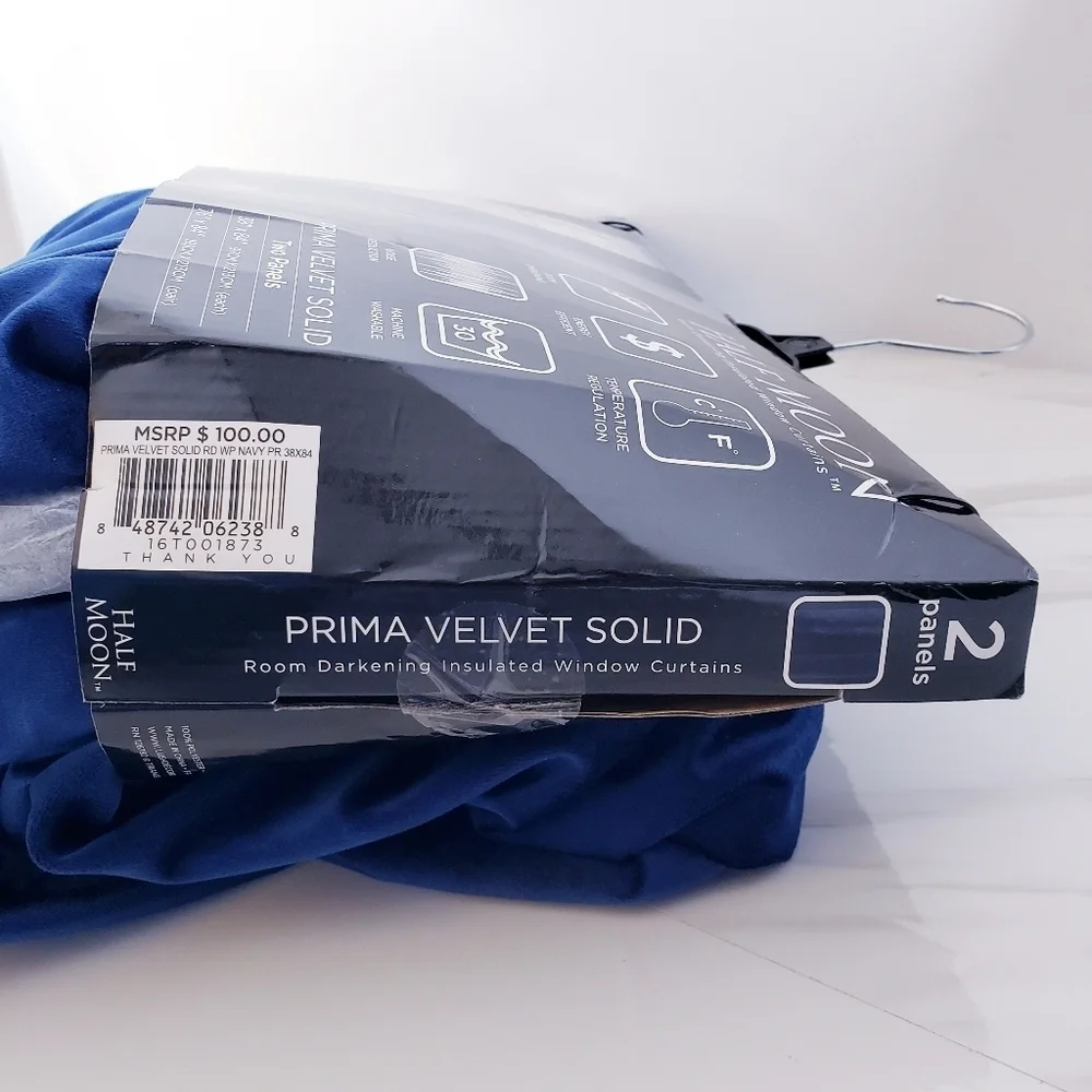 Prima Two Panel Velvet Darkening Insulated Window Curtains Navy Blue 38